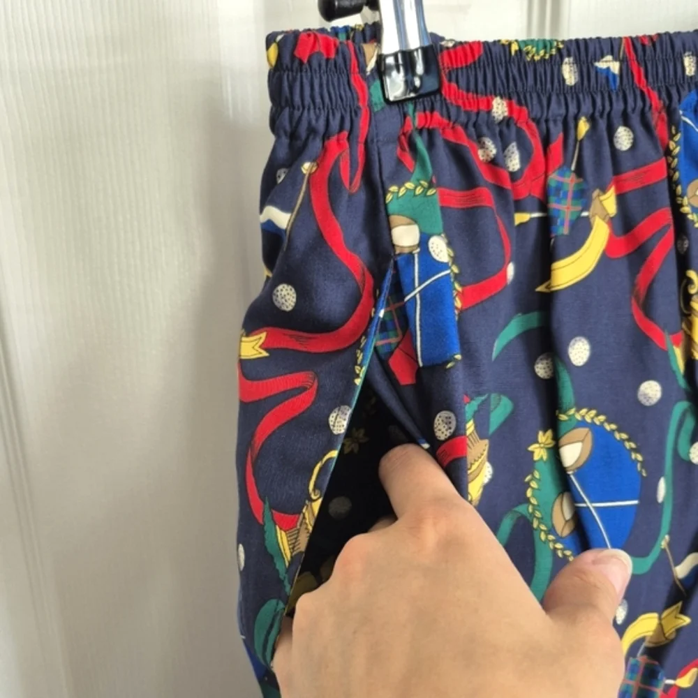 Vintage Talbots Fun Golf‎ Print Pants Navy Blue Cropped Rayon Women's Small